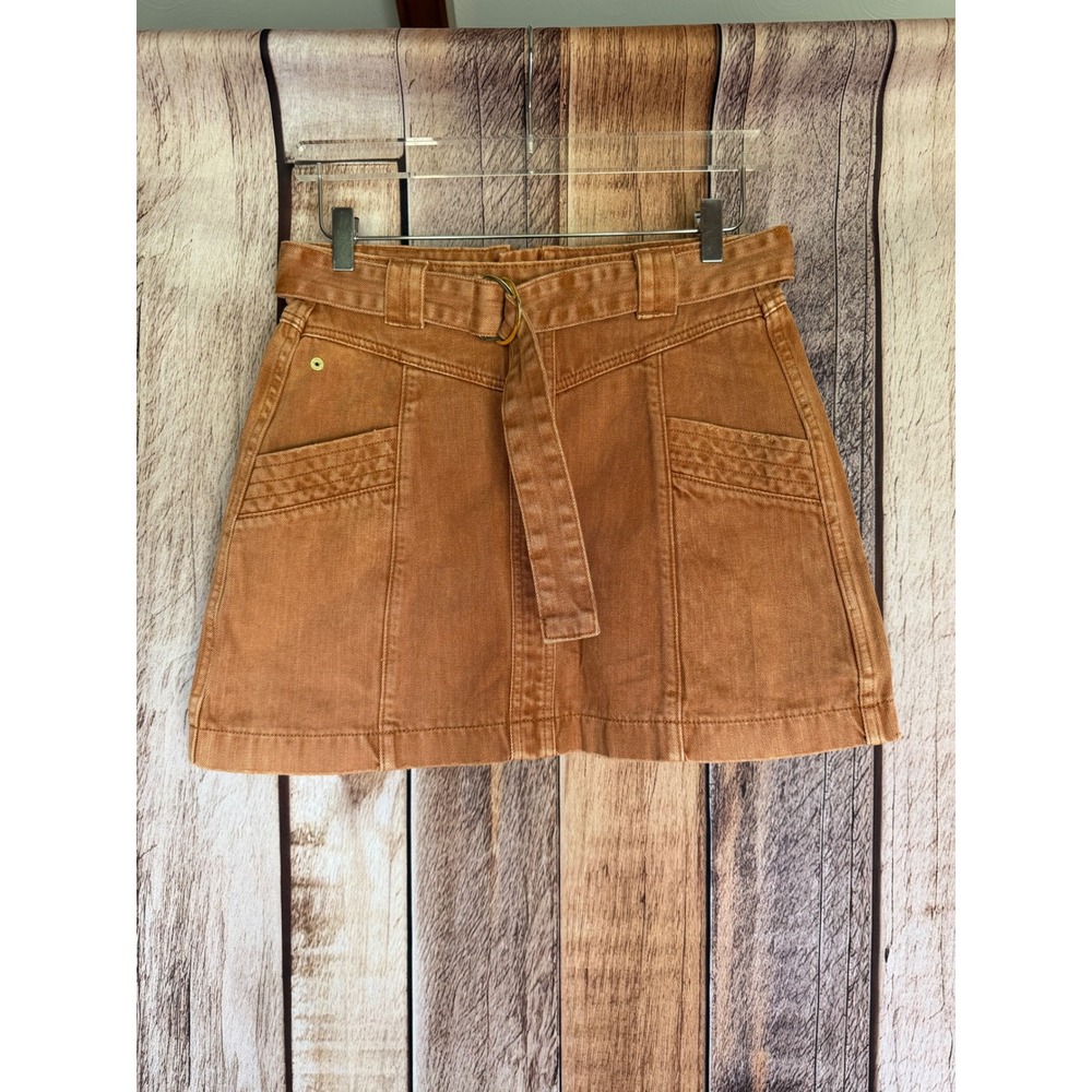 Aureta Belted Mini Skirt Rust Orange‎ Denim Utility Cotton Casual Chic Size 27